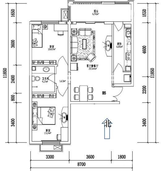90平米兩室兩廳裝修設計布置圖