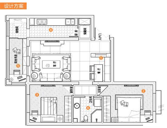90平米兩室兩廳裝修設計平面布置圖